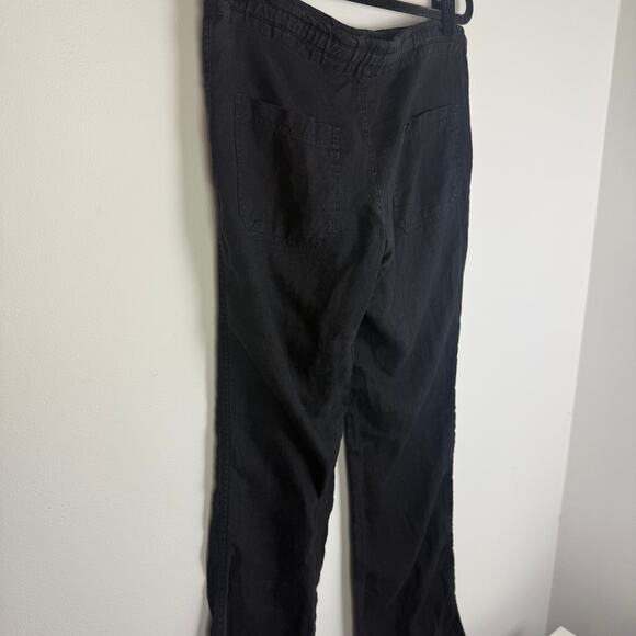 Allen Allen Womens Straight Leg 100% Linen Drawstring Pull-On Black Pants XS - Picture 6 of 9